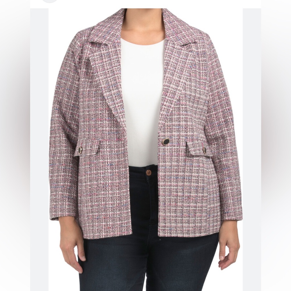 BAGATELLE Pink Boucle Textured‎ Tweed Blazer Large Barbie Office Career French